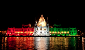 Parliament lit in national colours